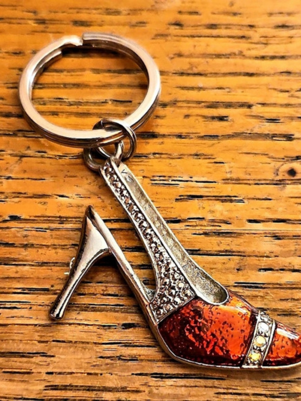 High Heel Shoe Keychain in Orange & Silver